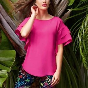 Joseph Ribkoff Hot Pink Ruffle Sleeves Blouse  8